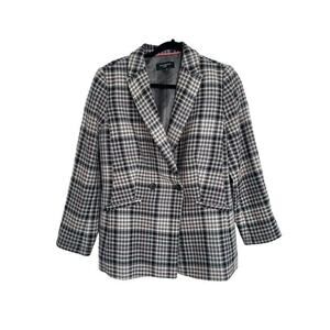 TALBOTS Plaid Blazer Jacket Grey Pink 12 Petite 12P Academia Preppy Career